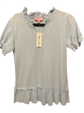 Bisby Blue Ruffle Short Sleeve Top NWT size 12